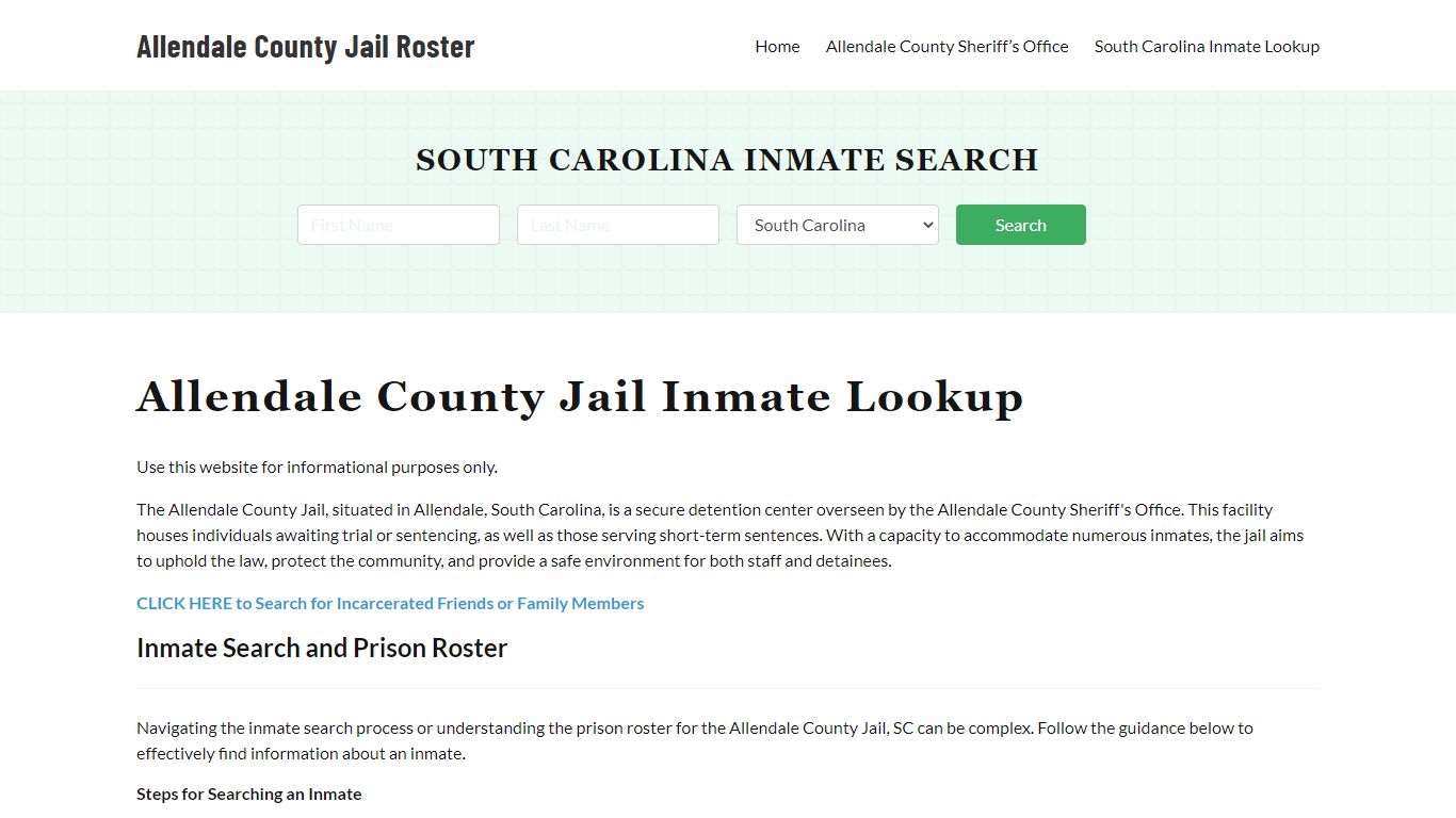 Allendale County Jail Roster Lookup, SC, Inmate Search