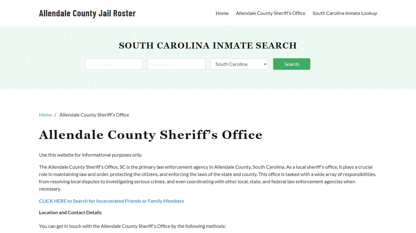 Allendale County Sheriff Office, SC, Arrest Warrants Search